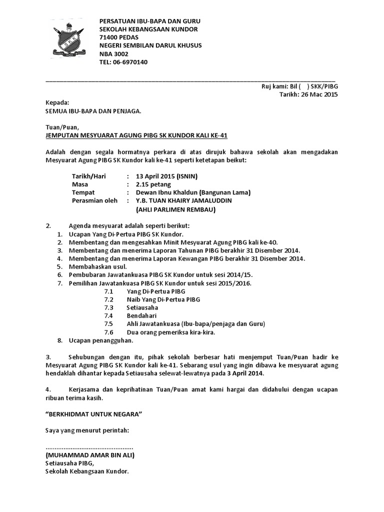 Format Surat Rasmi Panggilan Mensyuarat