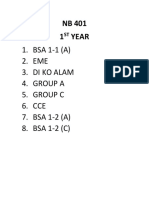 BSA 1-1 (A) 2. Eme 3. Di Ko Alam 4. Group A 5. Group C 6. Cce 7. BSA 1-2 (A) 8. BSA 1-2 (C)