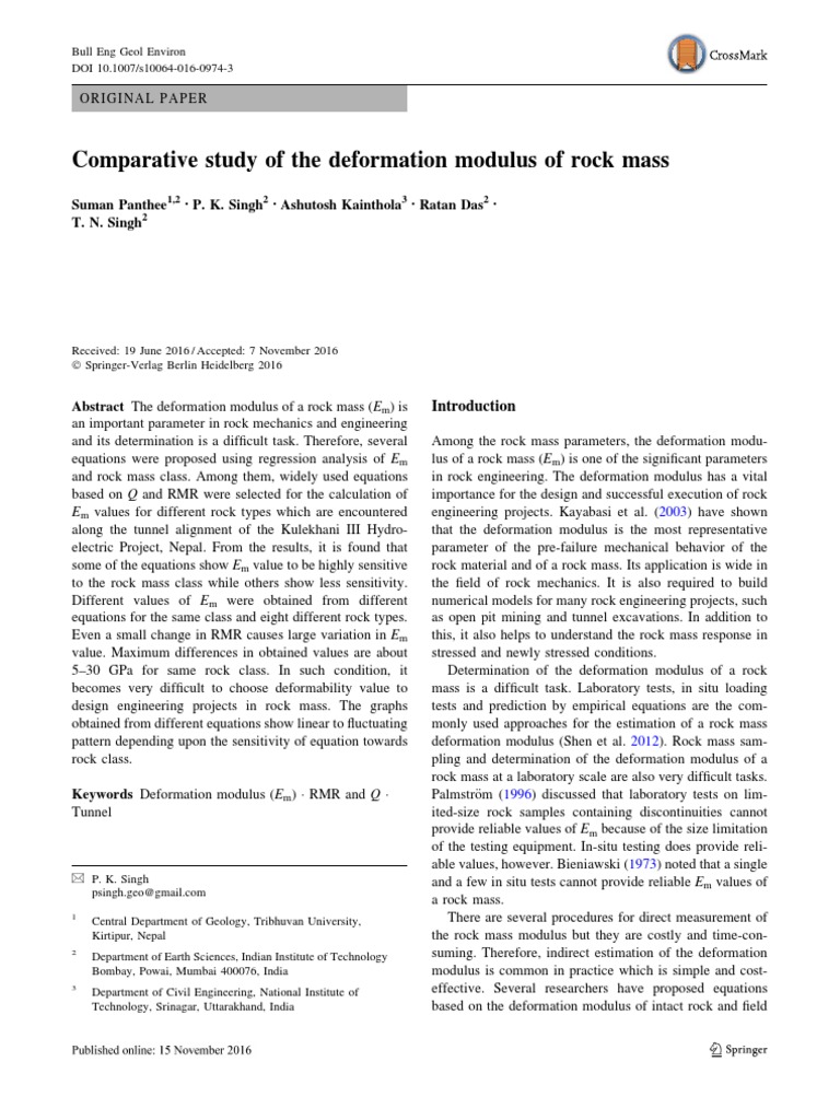 Deformation Modulus of Rock Mass Study | PDF | Teaching Mathematics ...