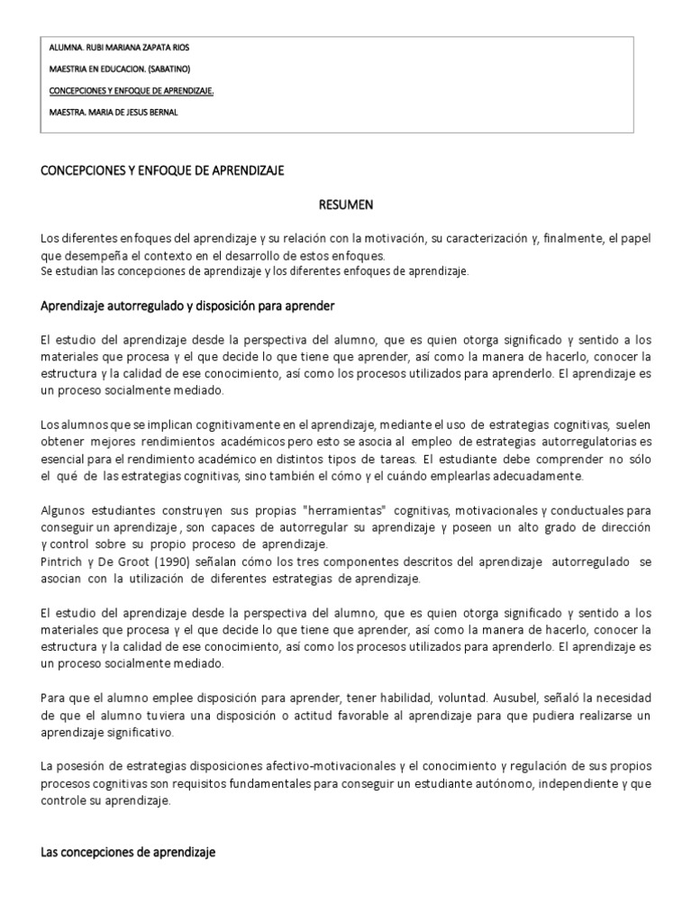 Concepciones y Enfoques de Aprendizaje | PDF | Aprendizaje | Conocimiento