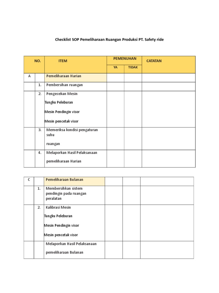 Checklist Pemeliharaan Ruangan Produksi | PDF | Komputer | Teknologi ...