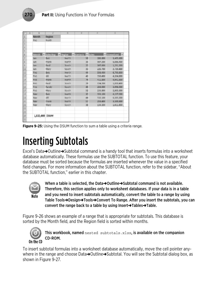 Excel 2010: Inserting Subtotals | PDF | Microsoft Excel | Databases
