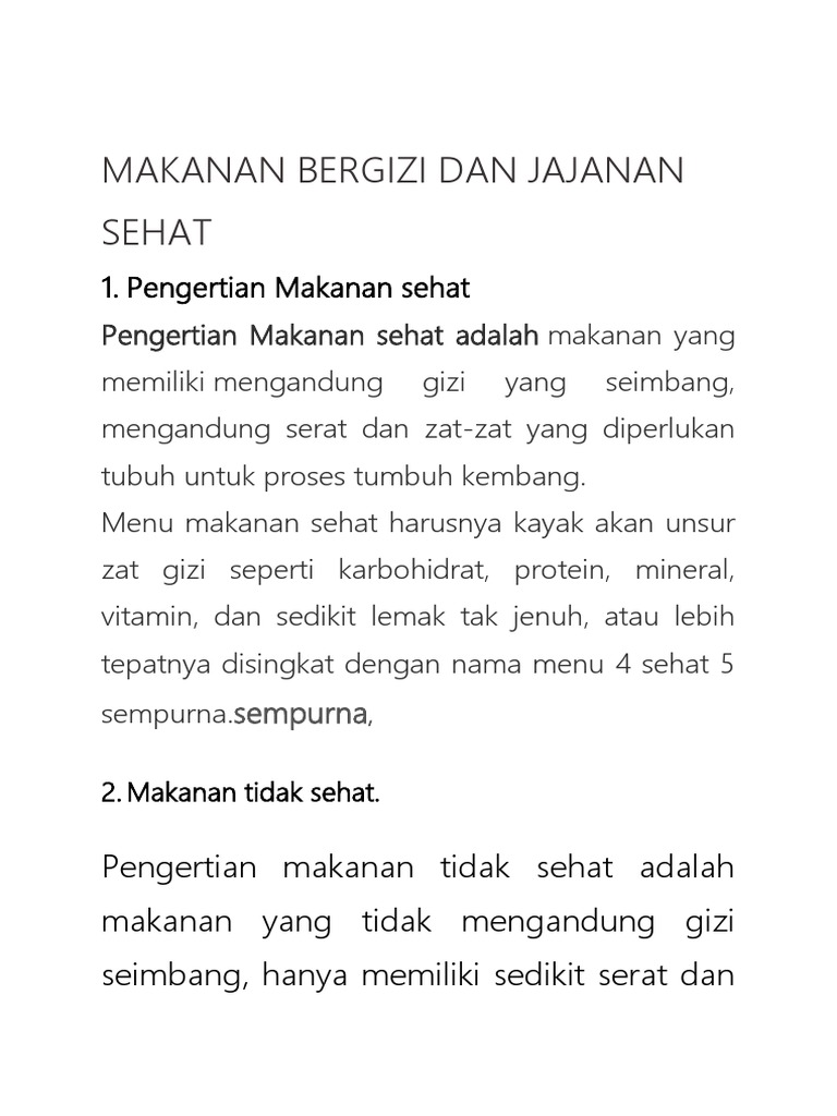 Makanan Bergizi Dan Jajanan Sehat