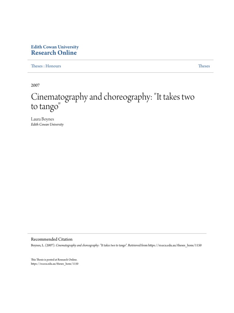 Cinematography And Choreography It Takes Two To Tango 1 Pdf Dances Copyright