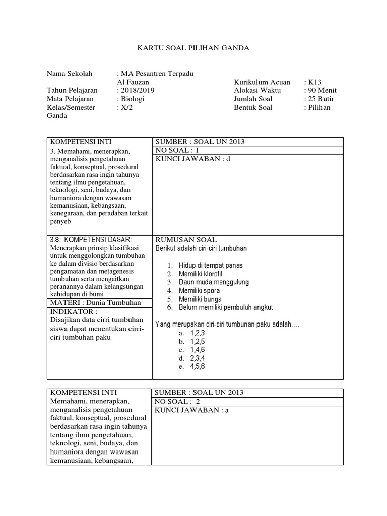 Kartu Soal Pilihan Ganda 2 Docx