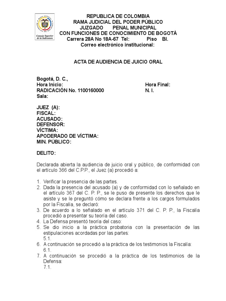 Acta de Audiencia de Juicio Oral | PDF | Justicia | Crimen y violencia