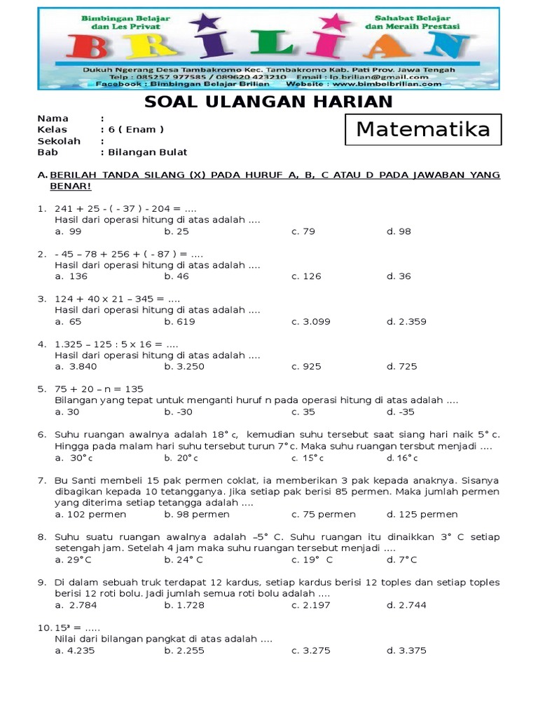 Soal Try Out Matematika Kelas 6 Dan Kunci Jawaban Revisi 2021 - Revisi Id