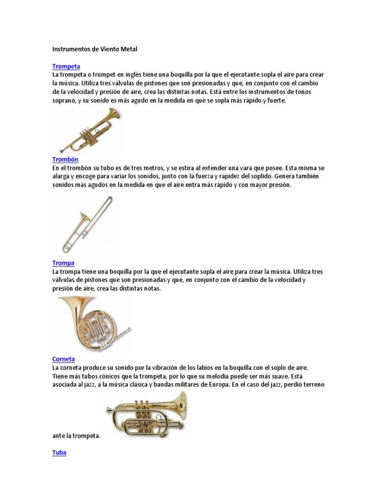 Instrumentos de Viento Metal: Nombres y Tipos | PDF | Instrumentos de ...