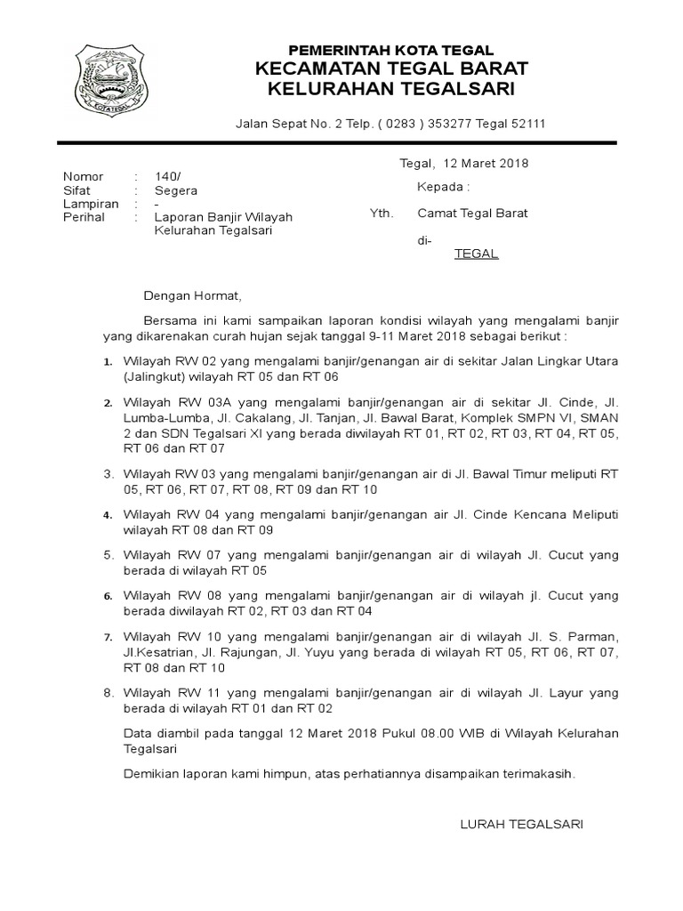 Laporan Banjir 12 Maret 2018 Tegalsari Doc