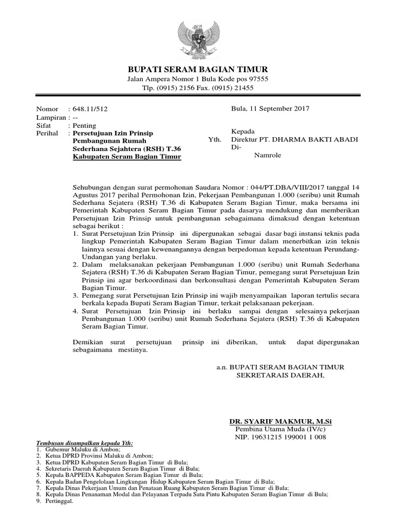 Contoh Surat Izin Prinsip