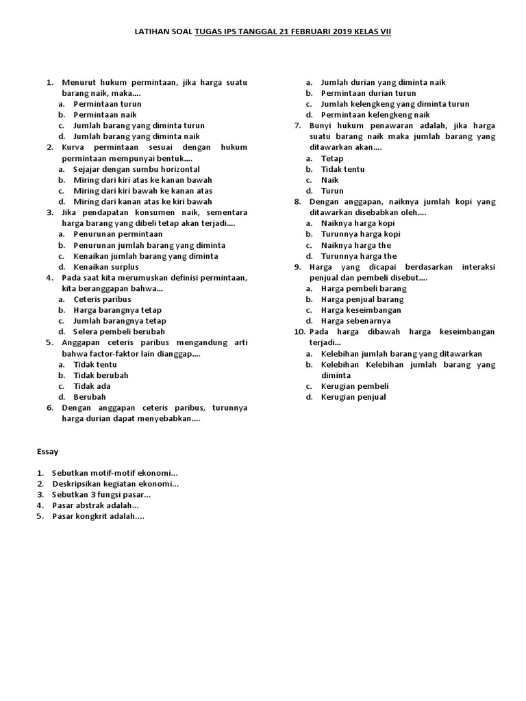 Latihan Soal Permintaan Penawaran