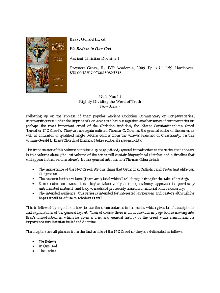 We Believe in One God A Review of Gerald L. Bray's Commentary on the