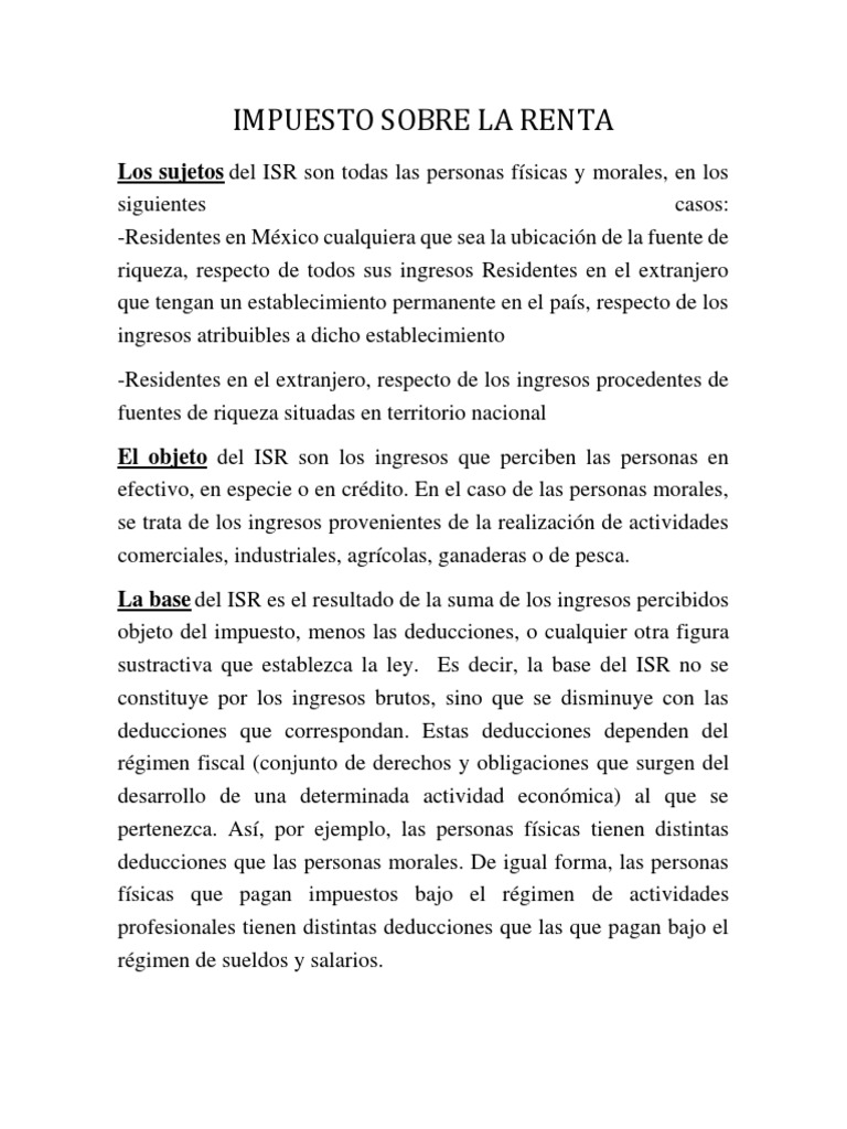 Elementos y sujetos del ISR en México | PDF | Impuesto sobre la renta ...