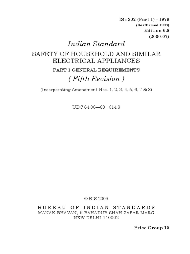 Indian Standard: Safety of Household and Similar Electrical Appliances ...
