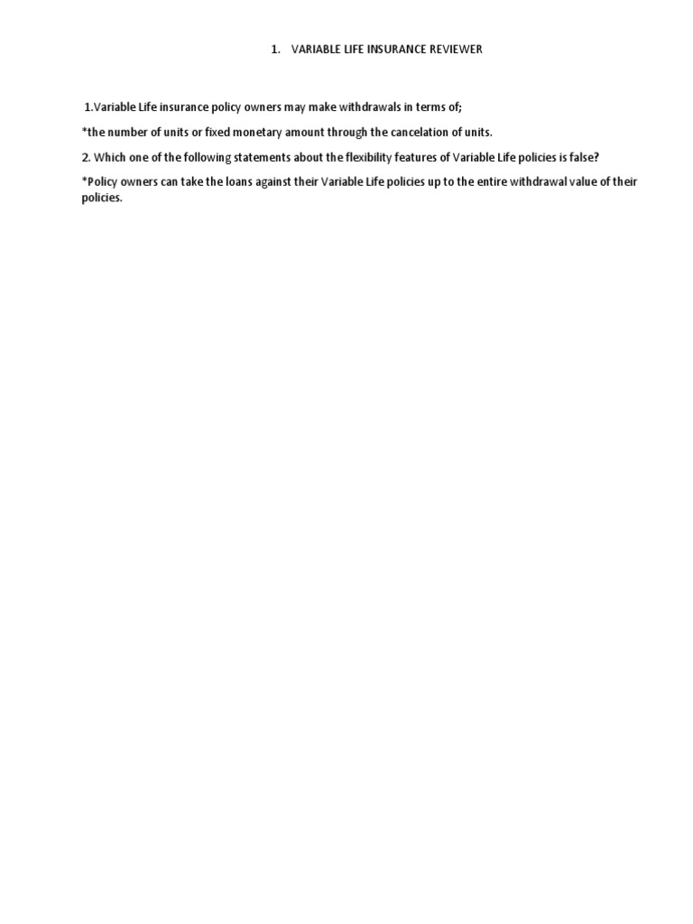 Variable Life Insurance Reviewer1 | PDF | Business