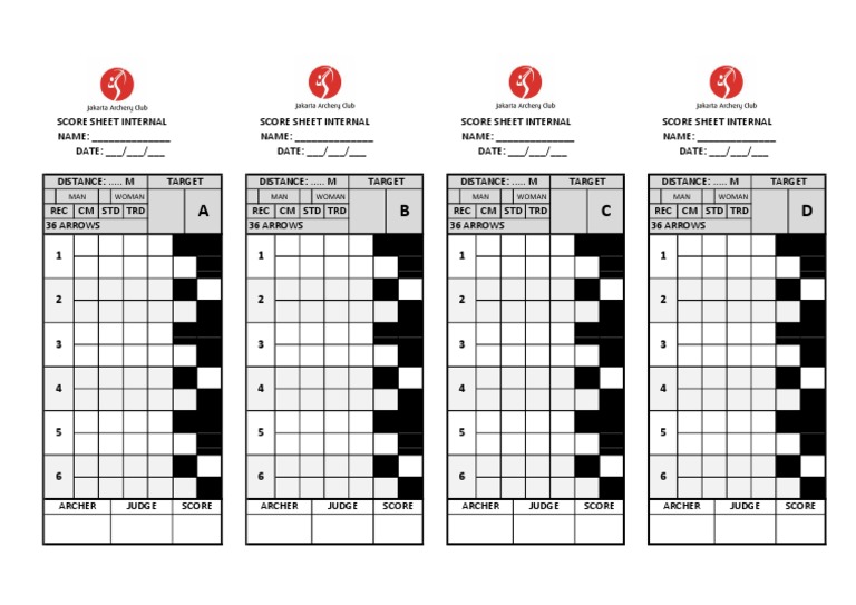 JAC Internal Target Day Score Sheet | PDF | Archery | Marksmanship for Free Printable Archery Score Cards