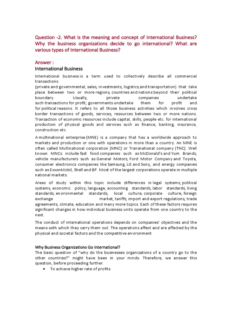 Question Bank | PDF | Franchising | International Business