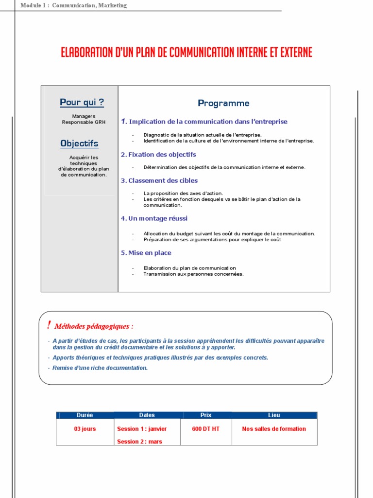 Elaboration D'un Plan de Communication Interne Et Externe | PDF | la ...