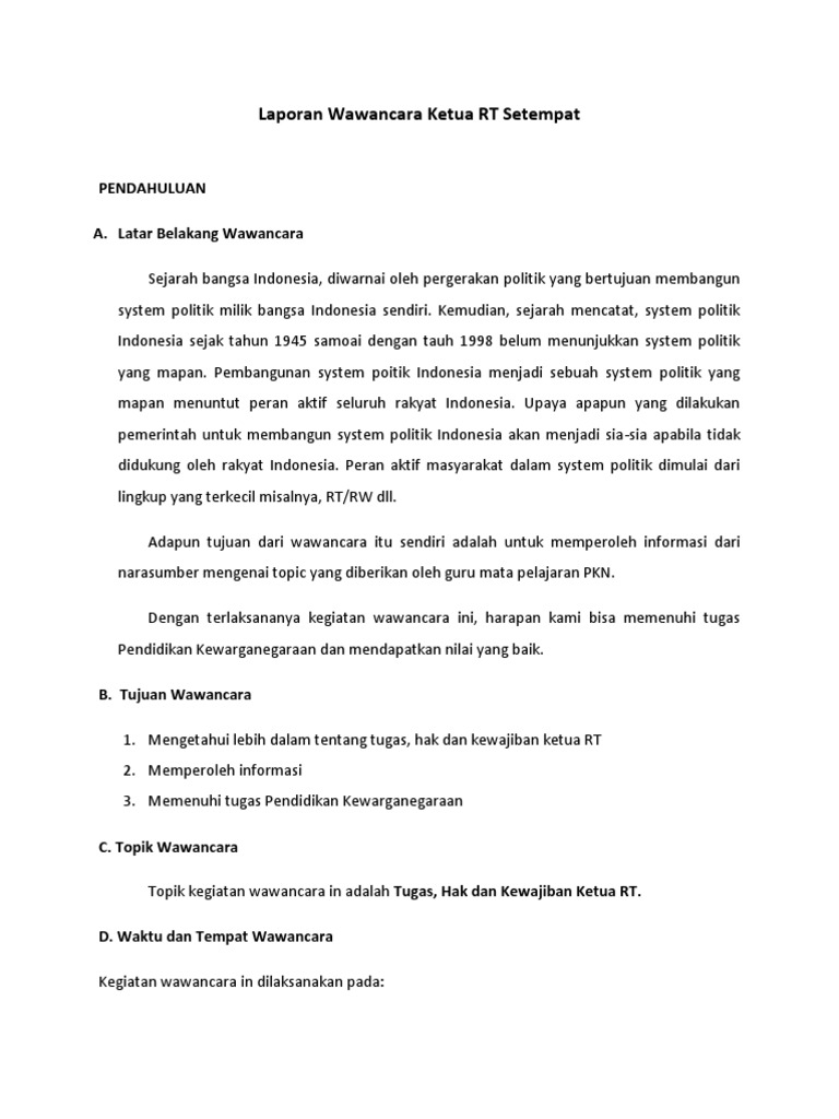 Laporan Wawancara Ketua Rt Setempat Docx