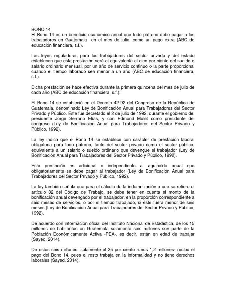 Pago y Cálculo del Bono 14 en Guatemala | PDF | Salario | Guatemala
