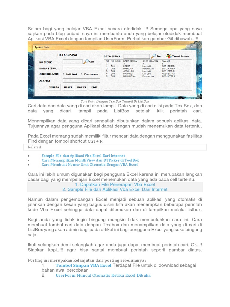 Salam Bagi Yang Belajar VBA Excel Secara Otodidak