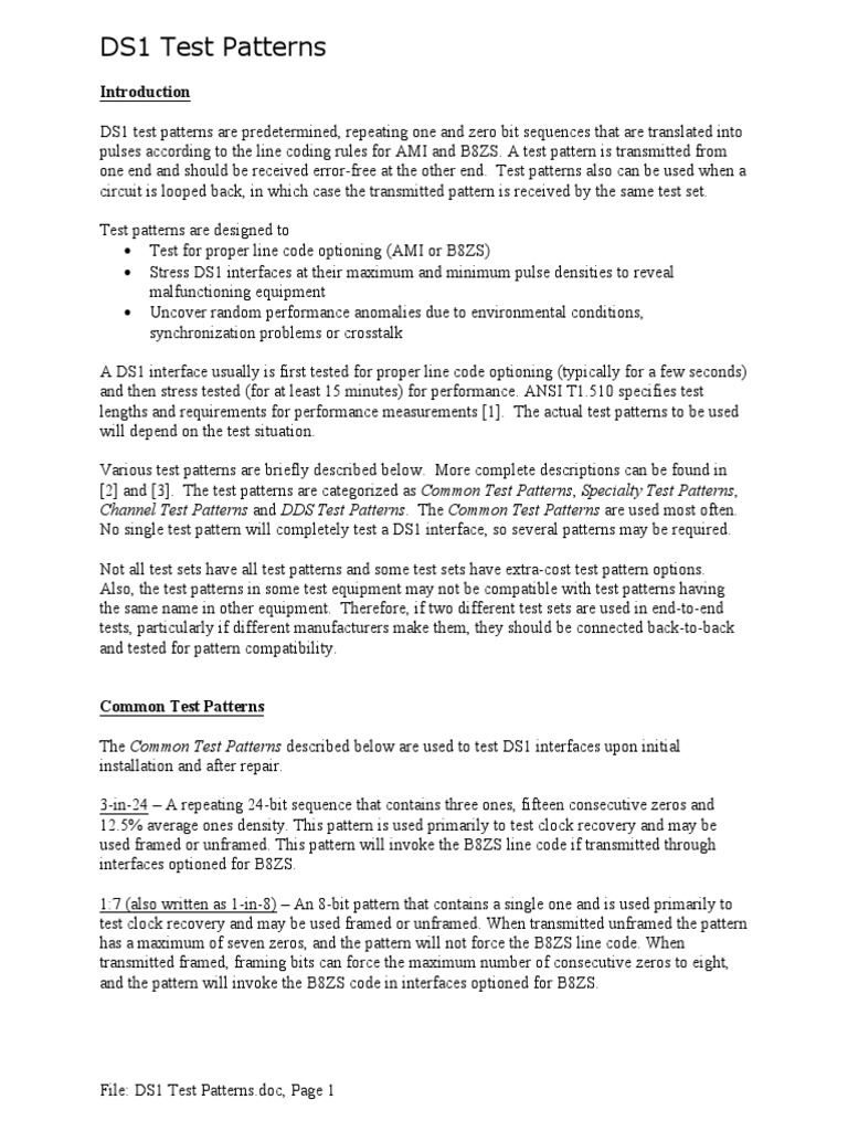 DS1 Test Patterns | PDF | Electronics | Telecommunications