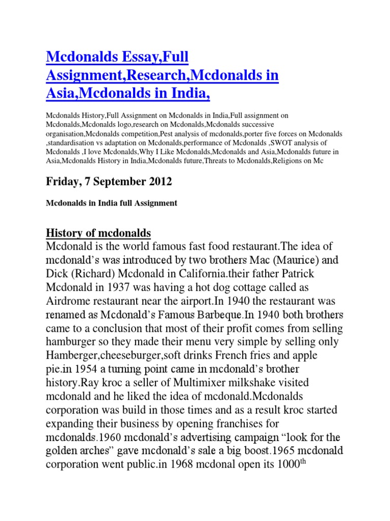 essay about mcdonald's fast food restaurant