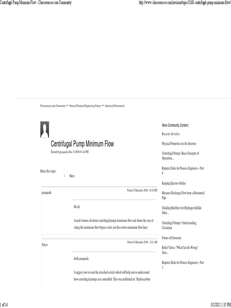 Centrifugal Pump Minimum Flow Guide | PDF | Pump | Pipe (Fluid Conveyance)