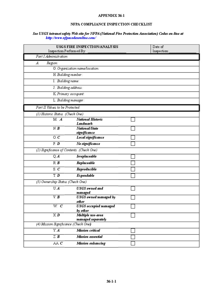 NFPA Compliance Inspection Checklist | PDF | Fire Sprinkler System ...
