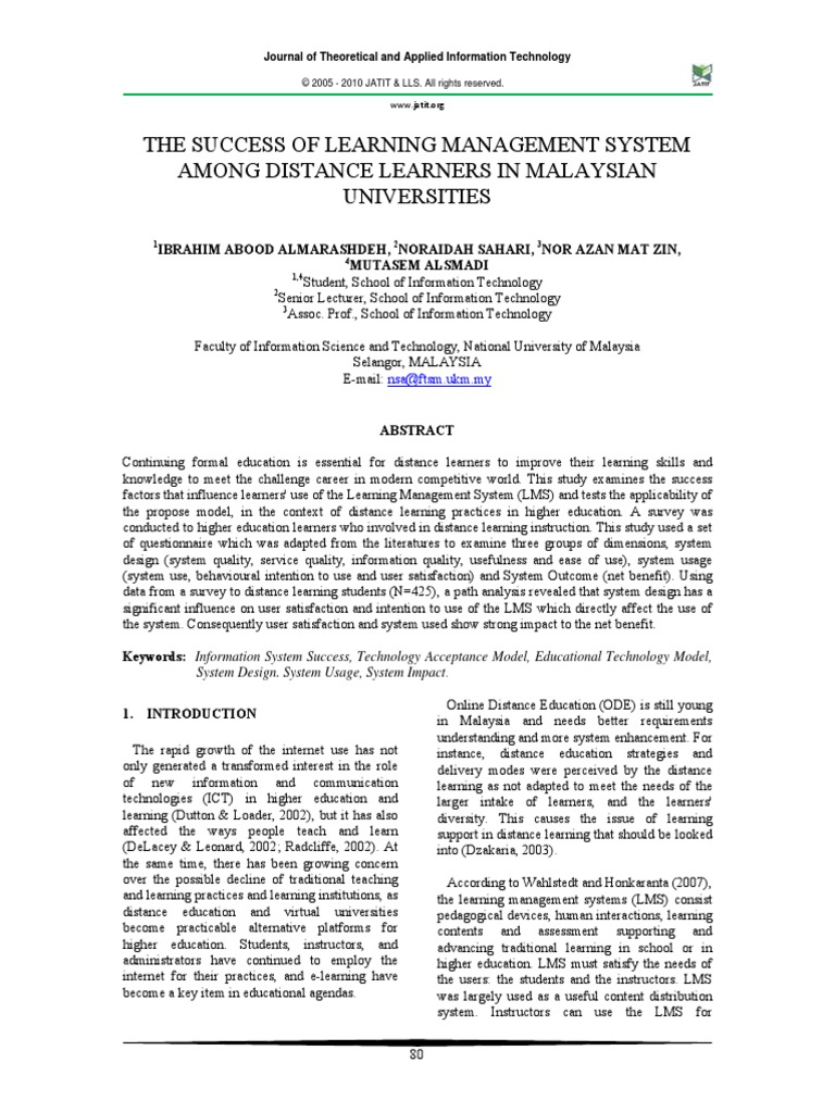 The Success of Learning Management System Among Distance Learners in ...