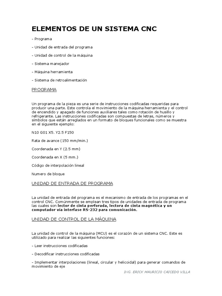 Ejemplos de Programación CNC y Símbolos | PDF | Control numerico ...
