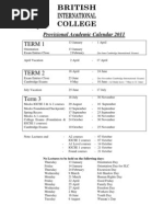 2011 Provisional Academic Calendar