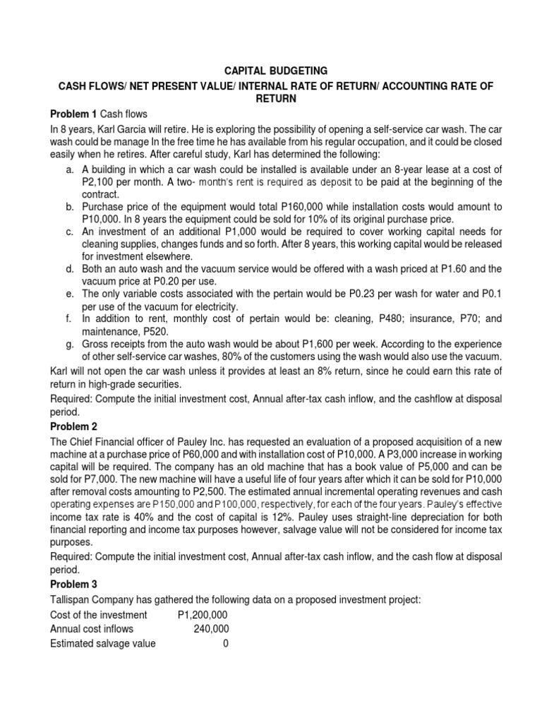 Capital Budgeting Exercises Pdf Present Value Depreciation