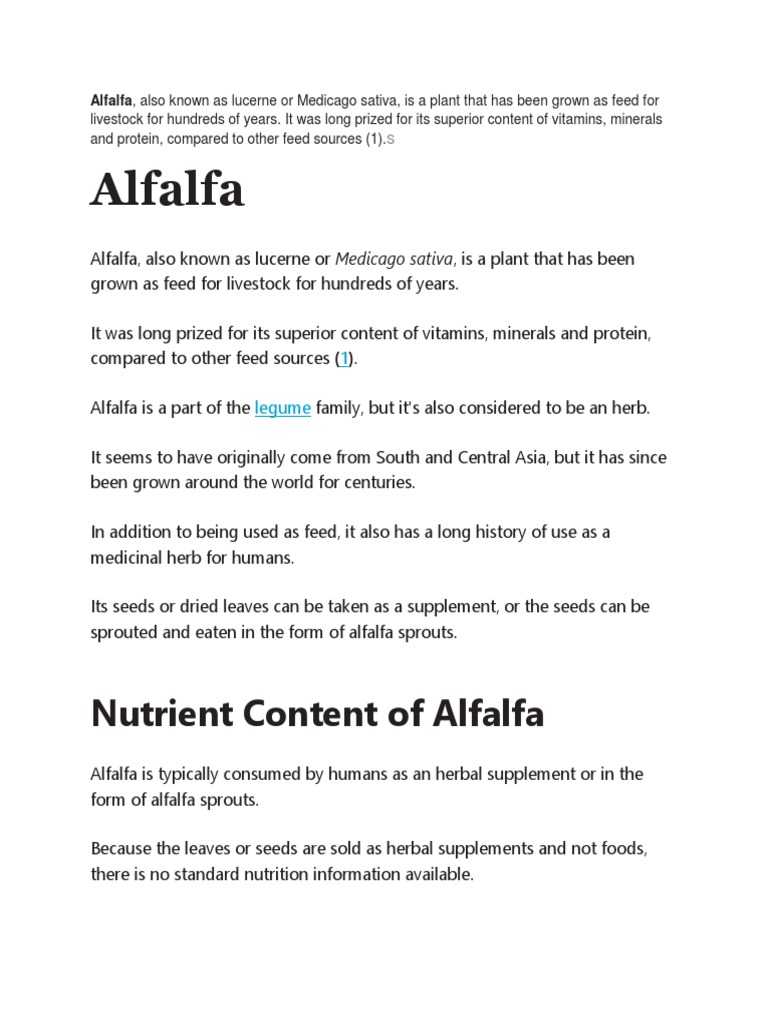 Nutritional Benefits of Alfalfa for Humans and Livestock