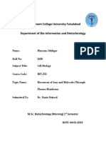GC University Faisalabad Cell Biology Document on Membrane Transport
