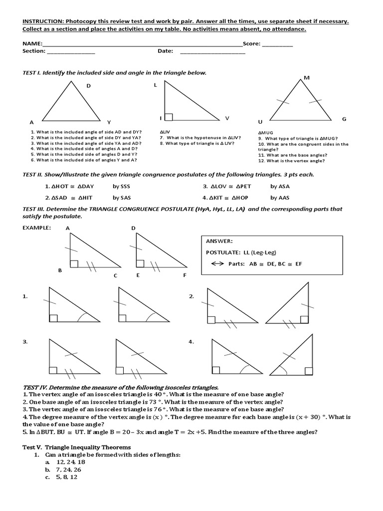 Grade 4 Triangle and Angle Review Test | PDF | Triangle | Angle