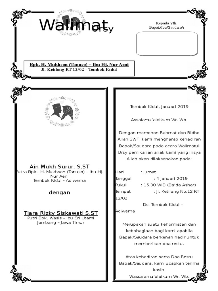 CONTOH UNDANGAN walimatul ursy