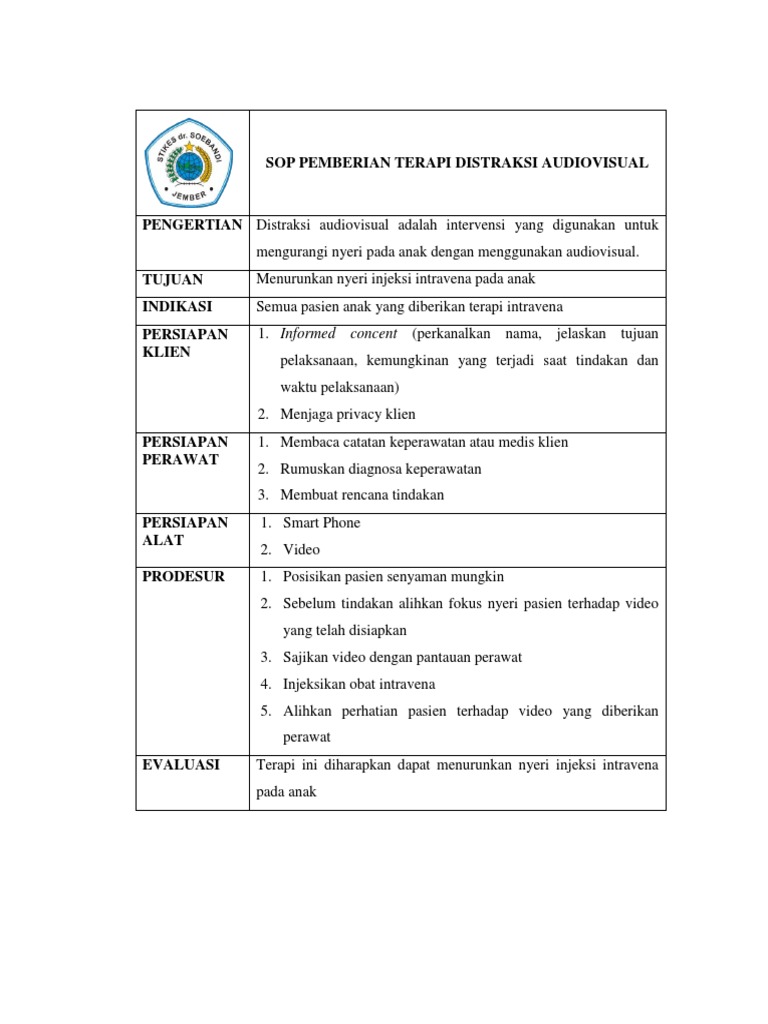 SOP Terapi Distraksi Audiovisual Anak | PDF