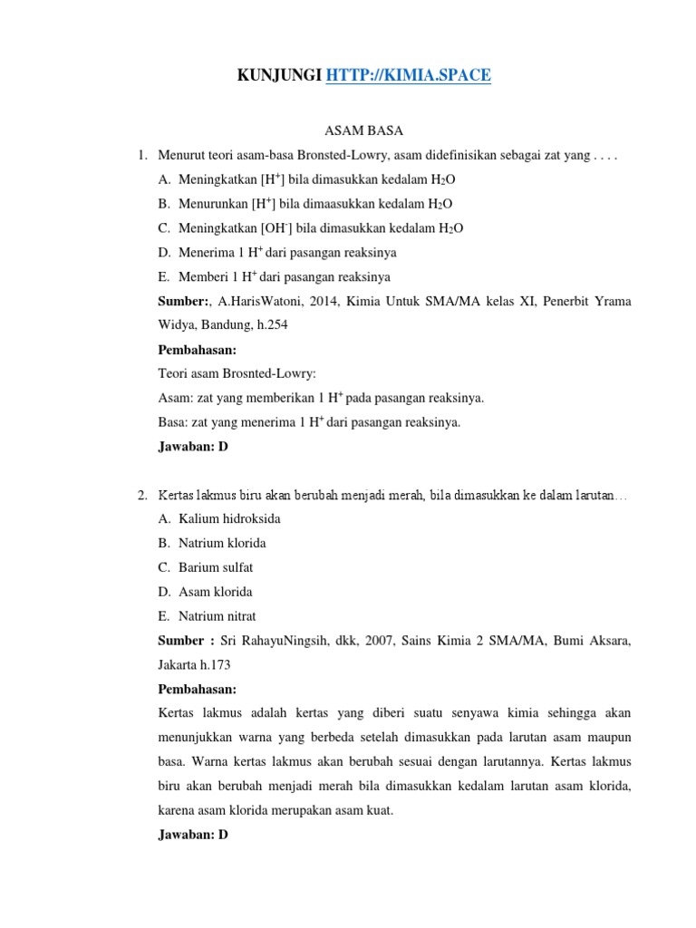 Soal Asam Basa untuk Kelas XI Kimia | PDF | Sains & Matematika