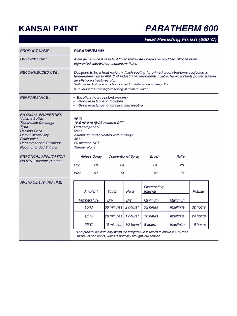 Tds Paratherm 600 | PDF | Paint | Materials