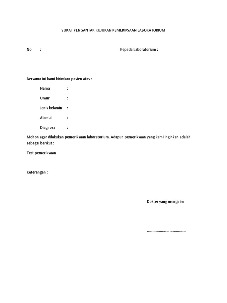 Surat Pengantar Rujukan Pemeriksaan Laboratorium | PDF