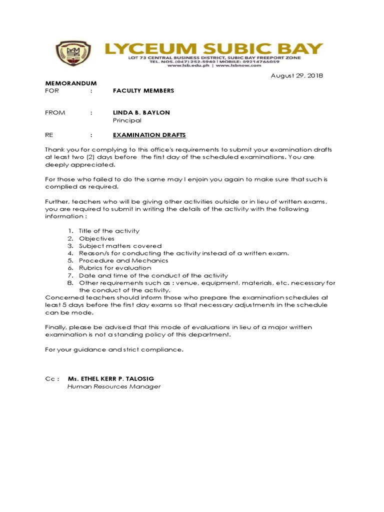 Memo August 30