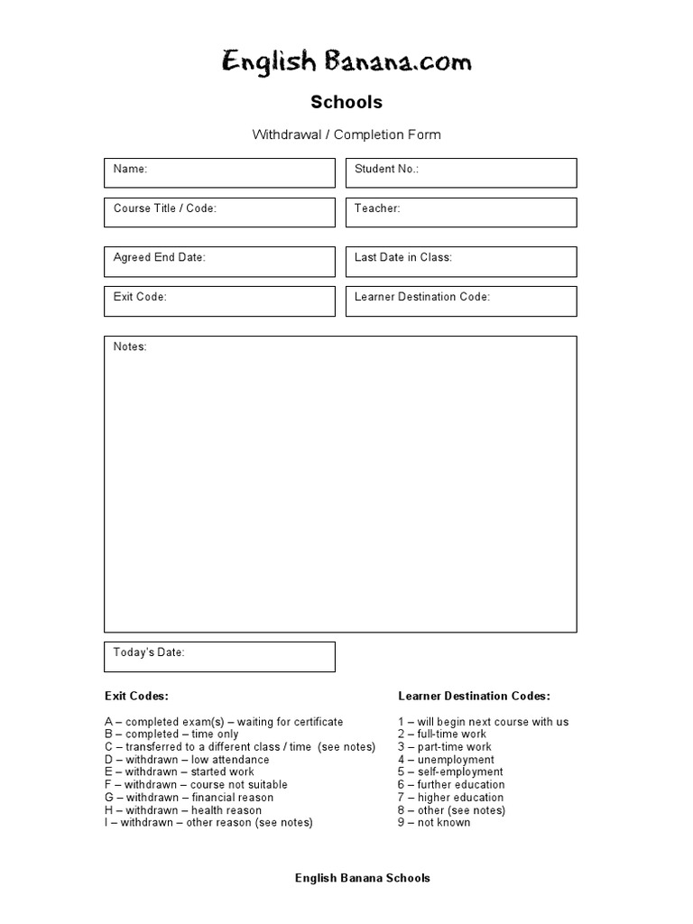 Withdrawal Completion Form | PDF
