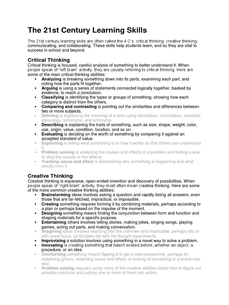 4 C's of 21st Century Learning Skills | PDF | Critical Thinking ...