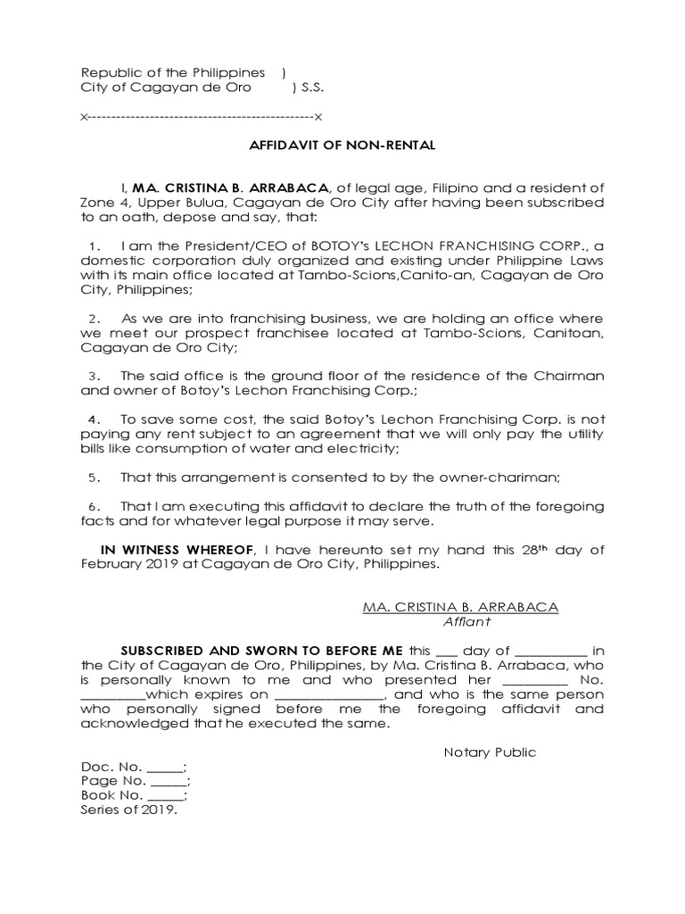 Affidavit of Non Rental | PDF