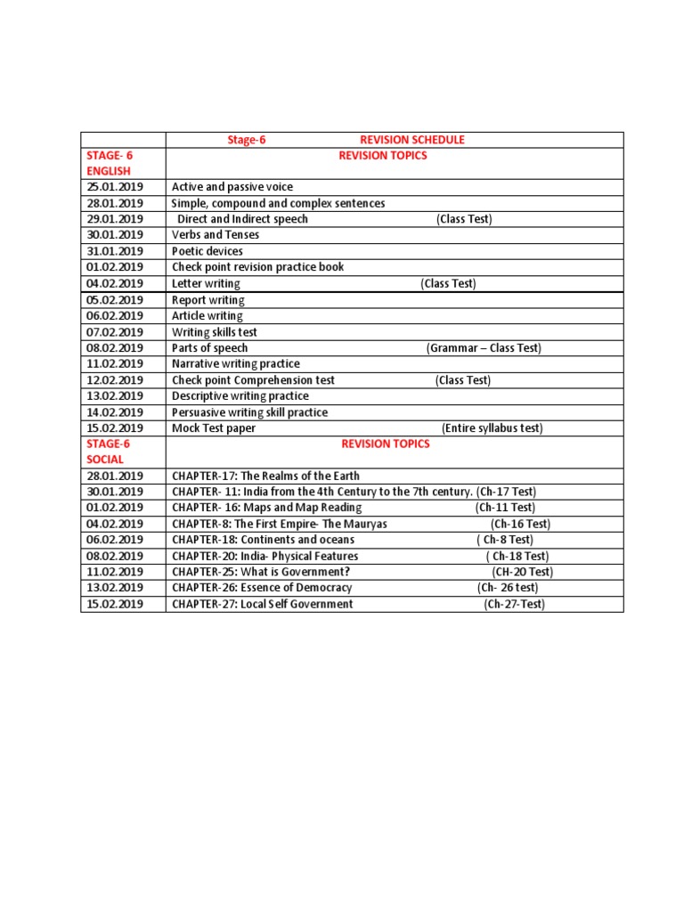 Stage 6 Revision Schedule Overview | PDF
