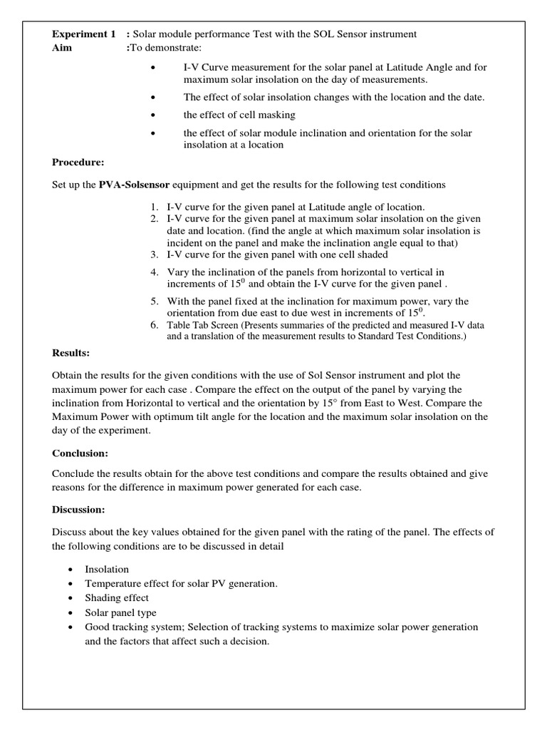 Solar Module Performance Testing Guide | PDF | Solar Panel | Sun
