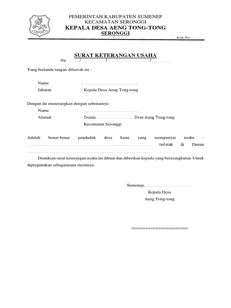Surat Keterangan Usaha
