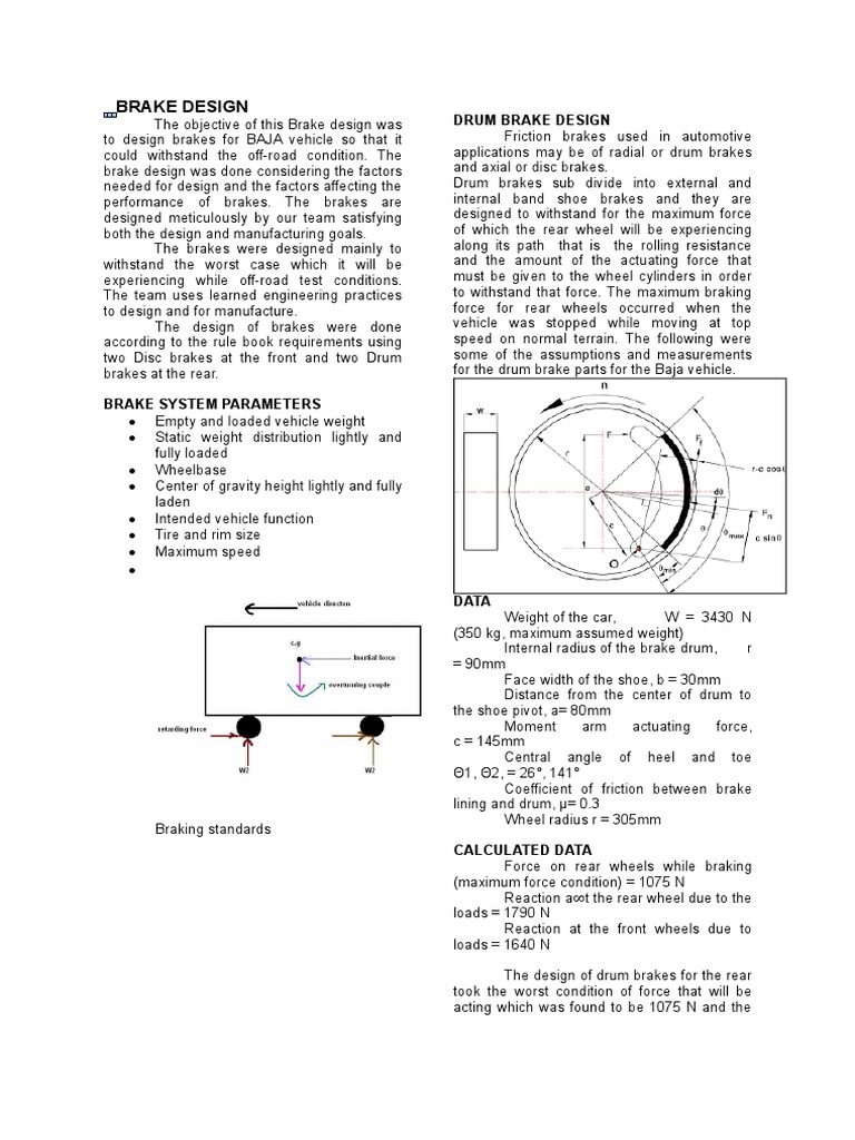 Baja Brake Design | PDF | Brake | Vehicles