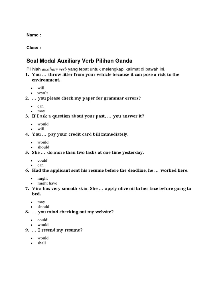 Contoh Soal Pilihan Ganda Verb Dunia Sosial